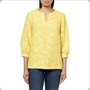 Ali Miles Shirt Womens Medium Yellow All Over Textured Flower NWT